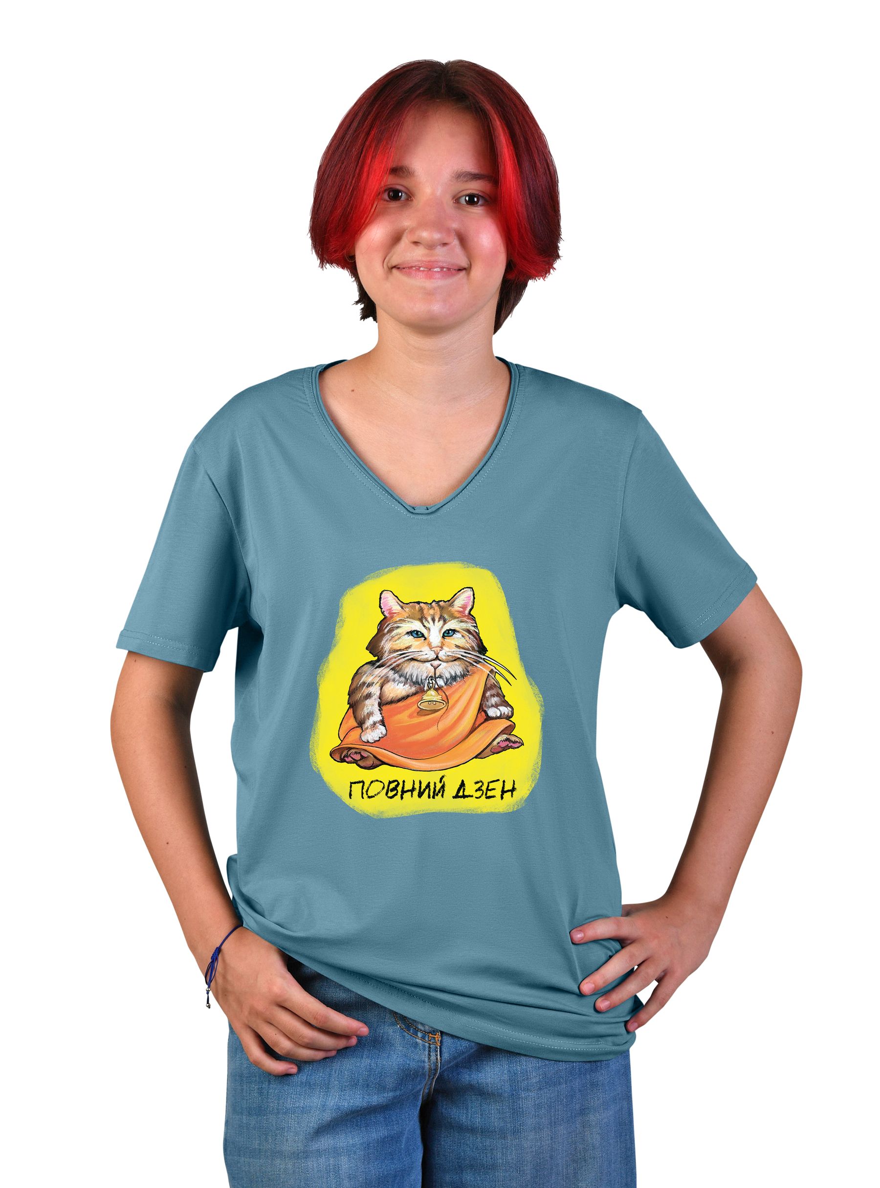 Футболка підліткова для дівчини "Повний дзен", v-подібний виріз