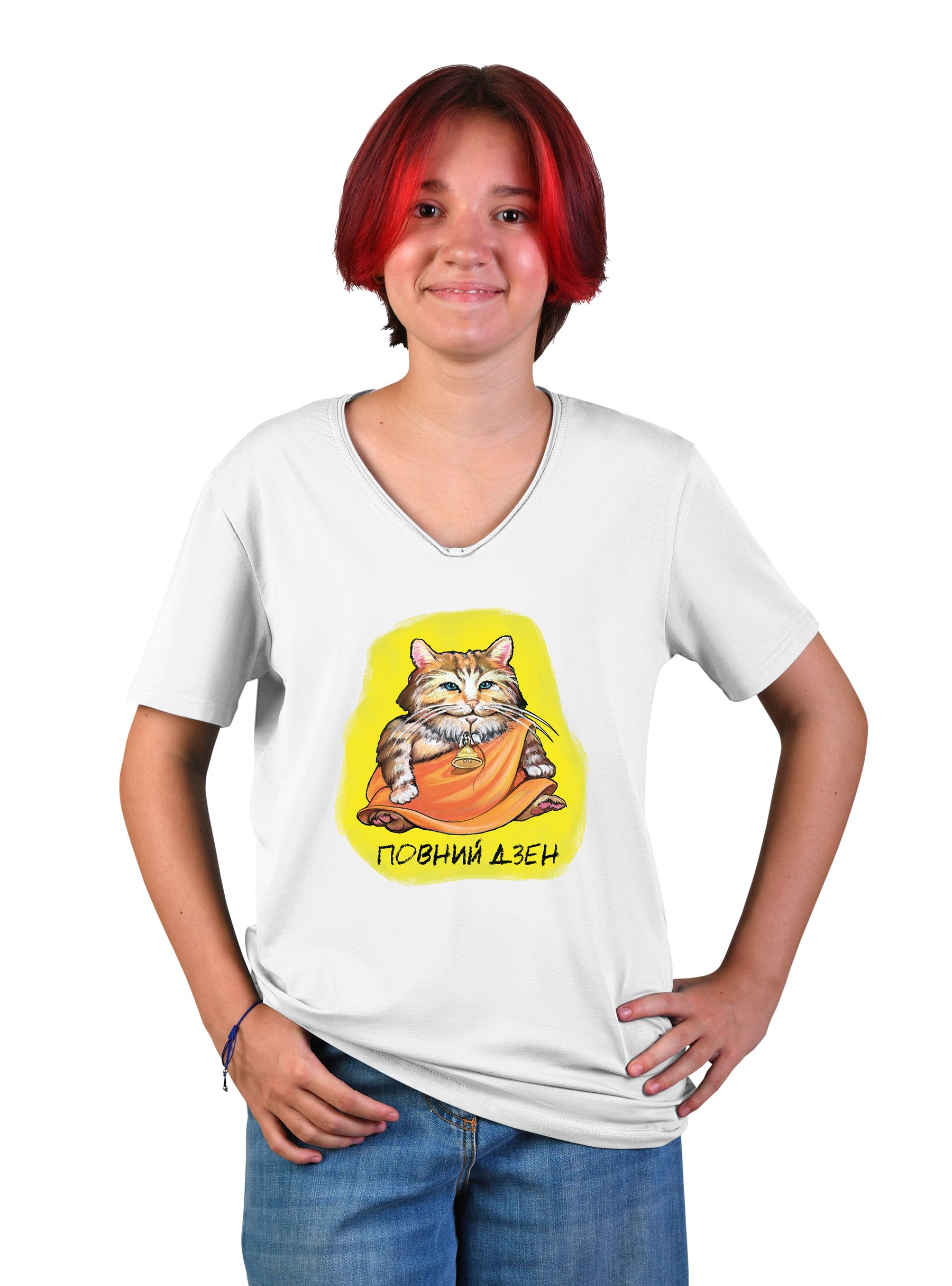 Футболка підліткова для дівчини "Повний дзен", v-подібний виріз