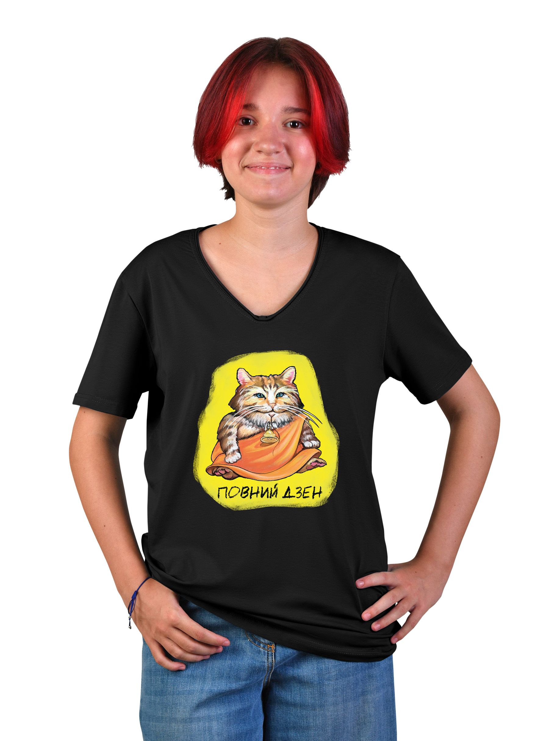 Футболка підліткова для дівчини "Повний дзен", v-подібний виріз