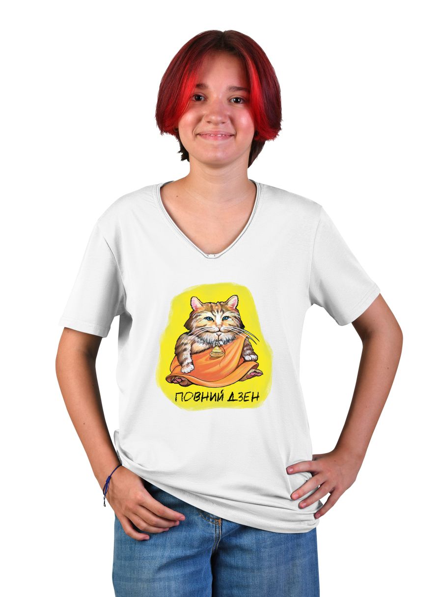 Футболка підліткова для дівчини "Повний дзен", v-подібний виріз